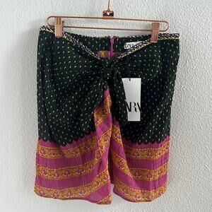 NWT Zara Boho Front Tie Mini Skirt Back Zip Festival Medium